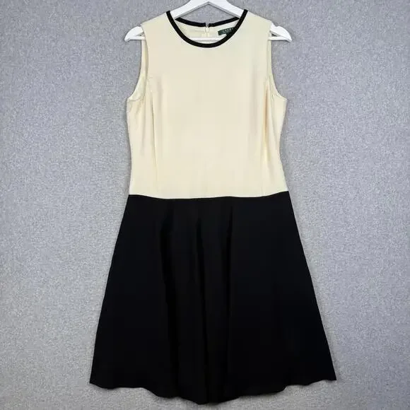 Vintage Lauren Ralph Lauren Women's Size 8 Cream Black Colorblock A Line Dress - Picture 1 of 7